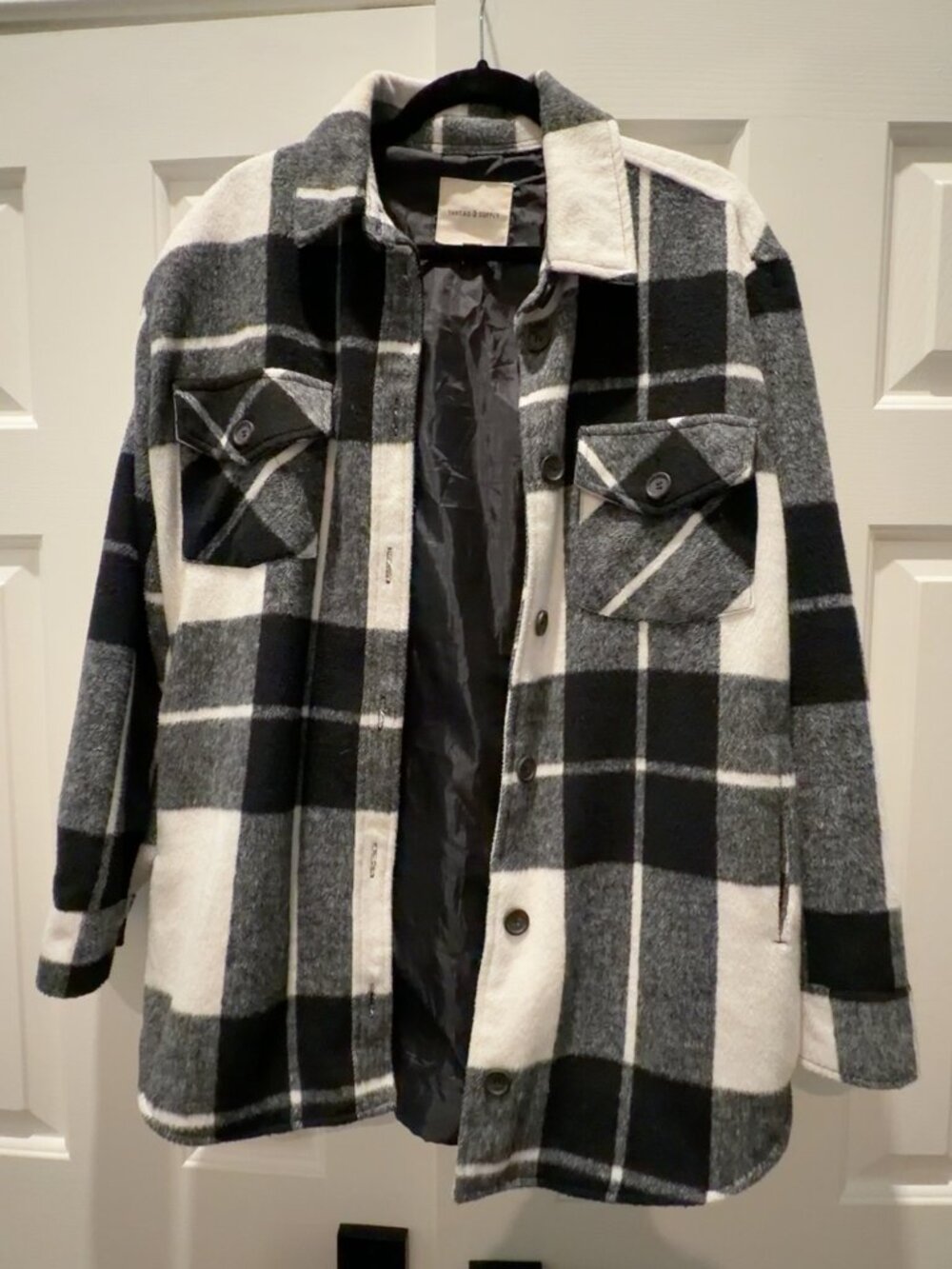 Thread & Supply Plaid Shacket Black White Medium
